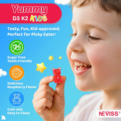 NEVISS niño tomando gomita en estilo de vida activo