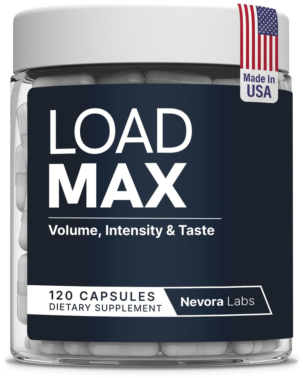 Nevora Labs Load Max vista frontal del envase mostrando diseño limpio y confianza