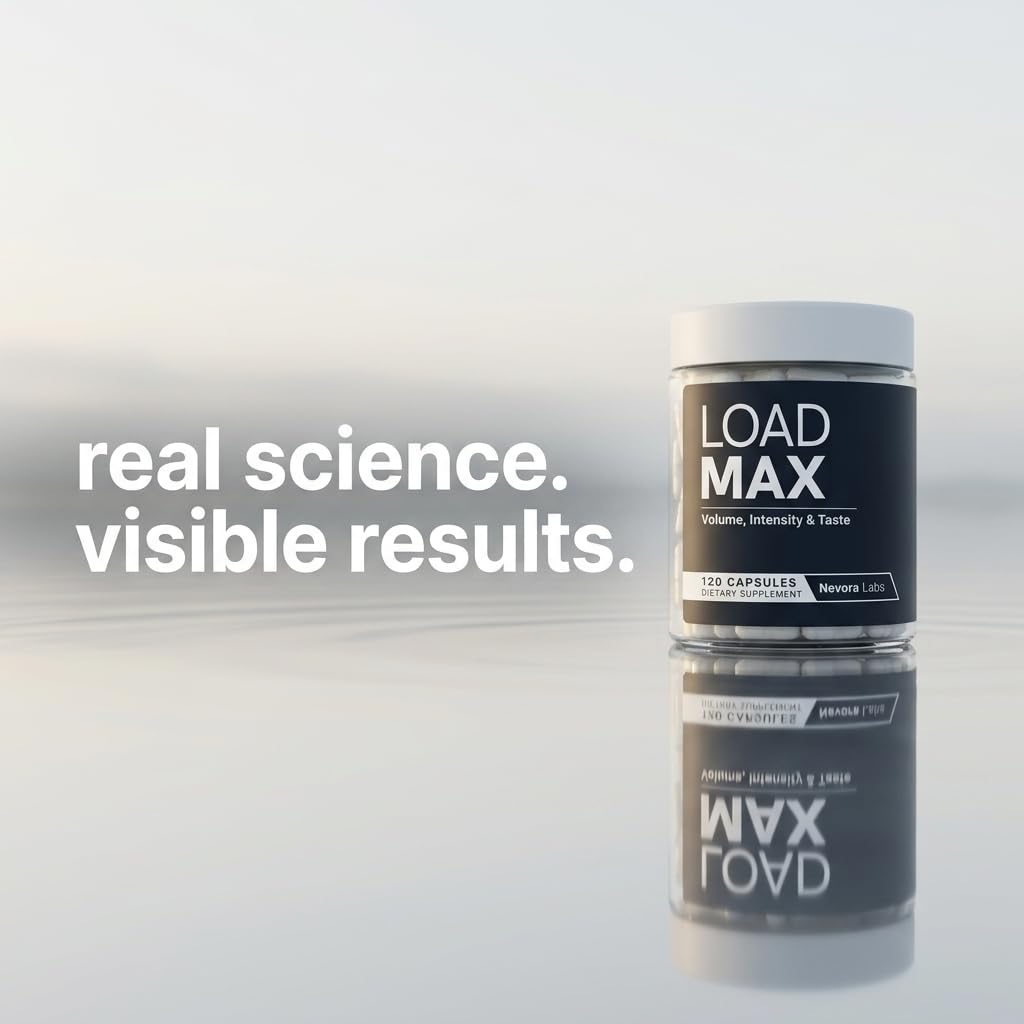 Nevora Labs Load Max cápsula junto a vaso de agua indicando toma diaria simple