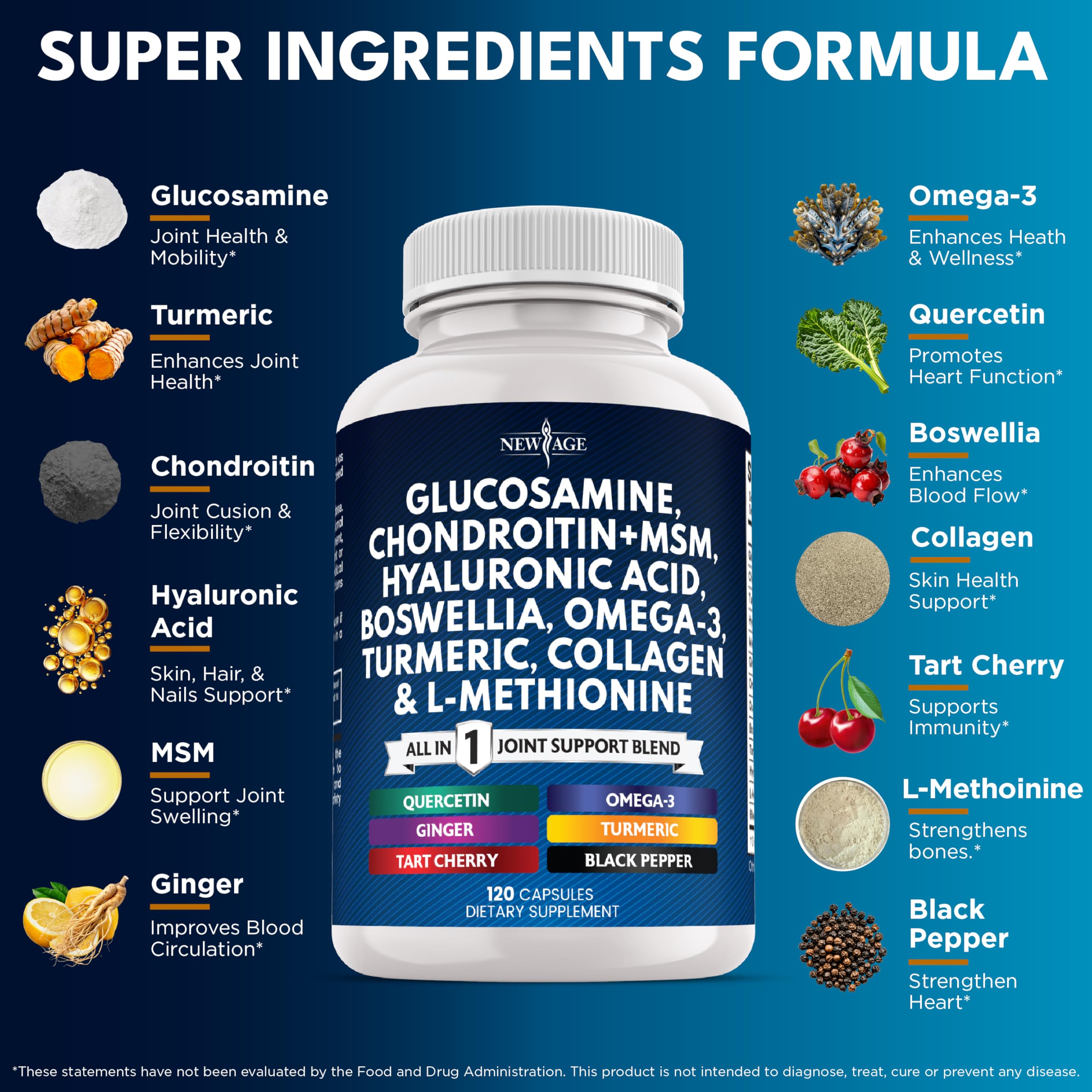Etiqueta de NEW AGE con lista de ingredientes y beneficios claros