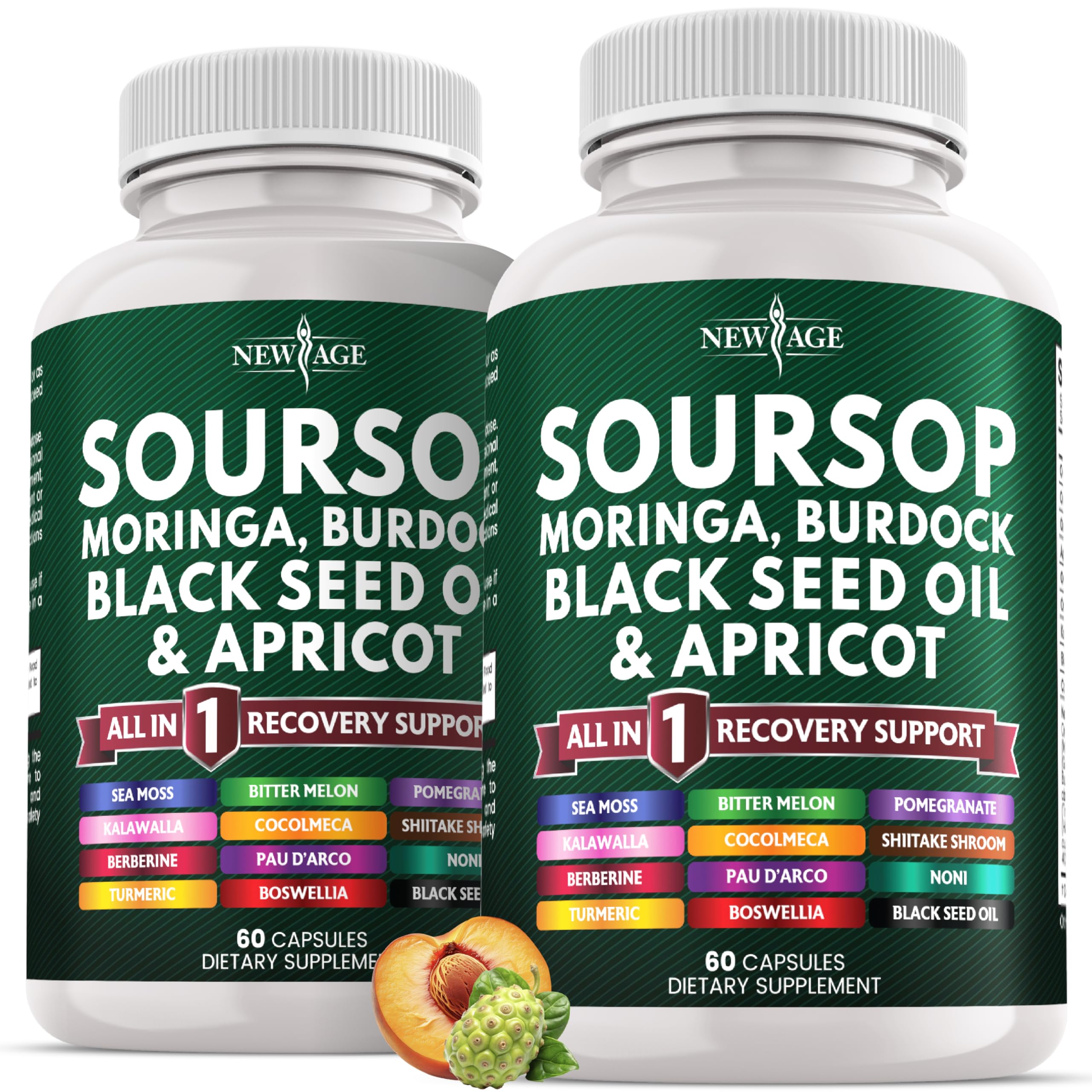 NEW AGE envase frontal del Soursop Supplement mostrando diseño y cantidad 120 cápsulas