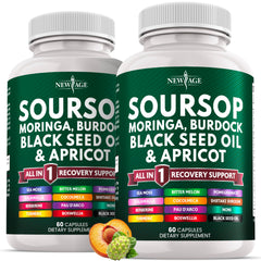 NEW AGE envase frontal del Soursop Supplement mostrando diseño y cantidad 120 cápsulas