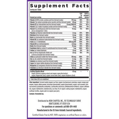 New Chapter etiqueta con información nutricional y certificados claros