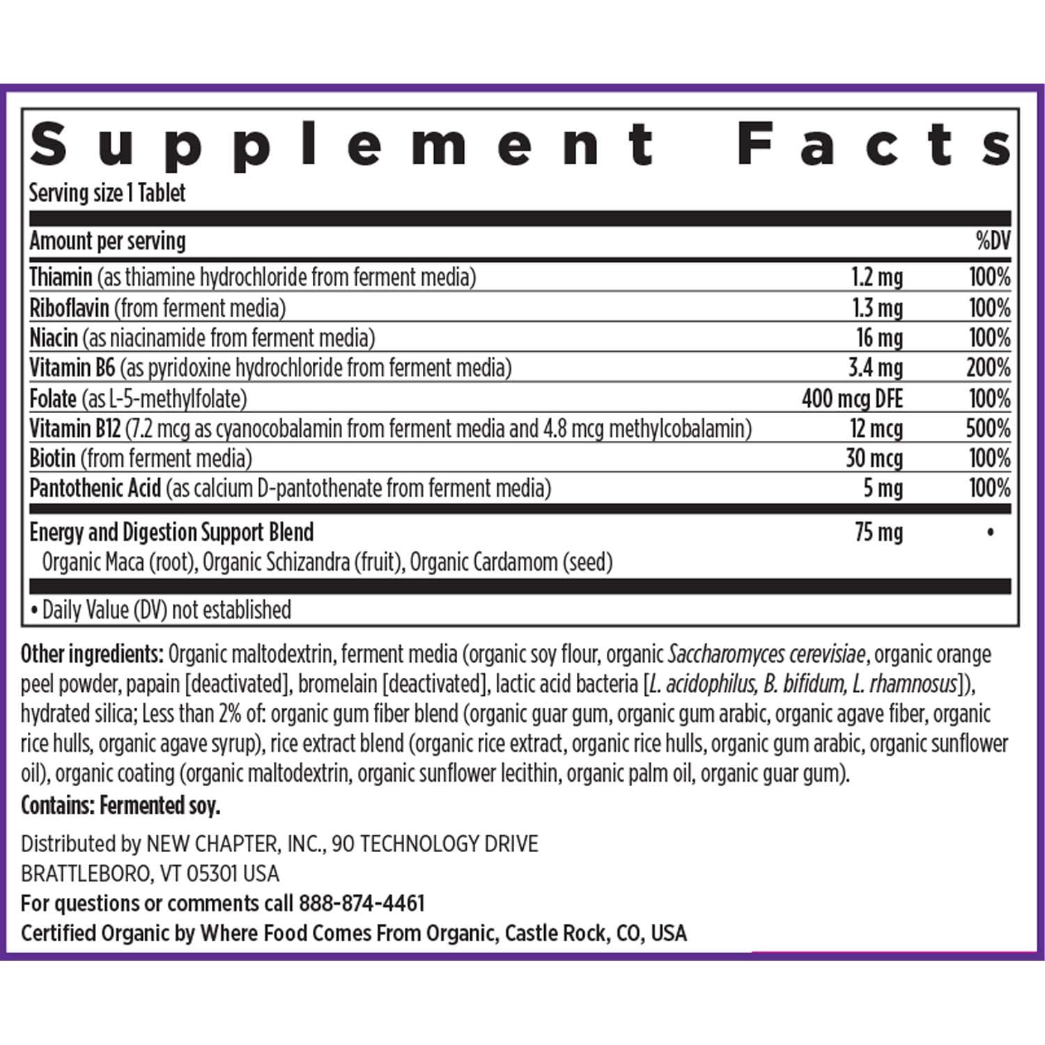 New Chapter etiqueta nutricional cercana con listado de vitaminas B