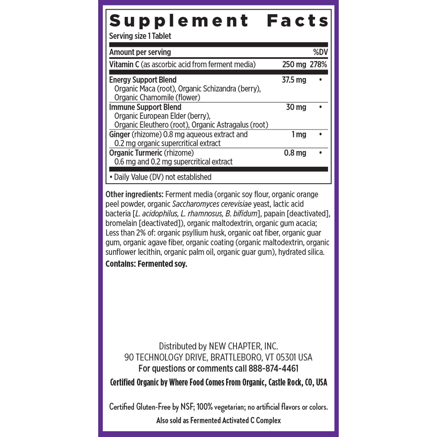 New Chapter etiqueta nutricional enfatizando la dosificación clara