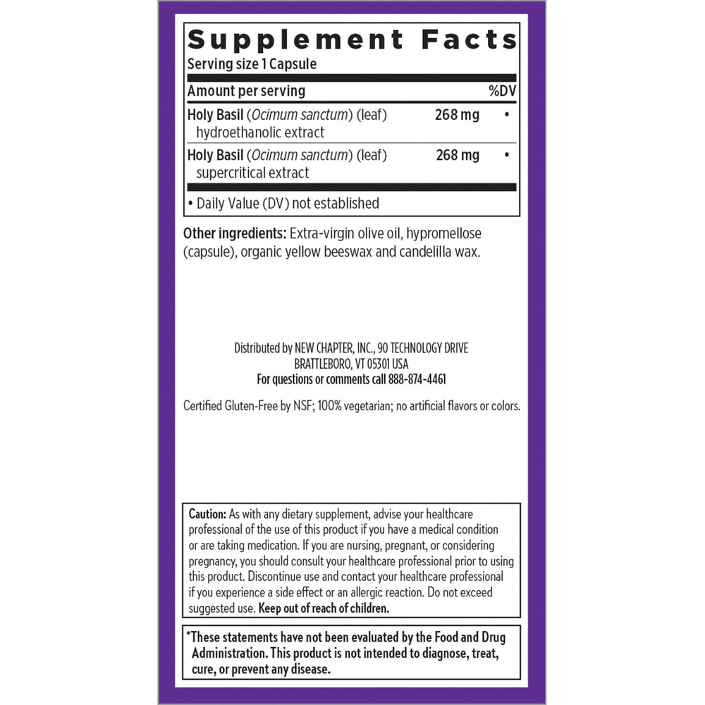 New Chapter etiqueta nutricional mostrando ingredientes y pureza