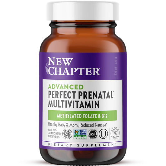 New Chapter frente del empaque prenatal mostrando presentacion y beneficios