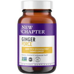 New Chapter envase frontal de Ginger Force mostrando beneficios y diseño