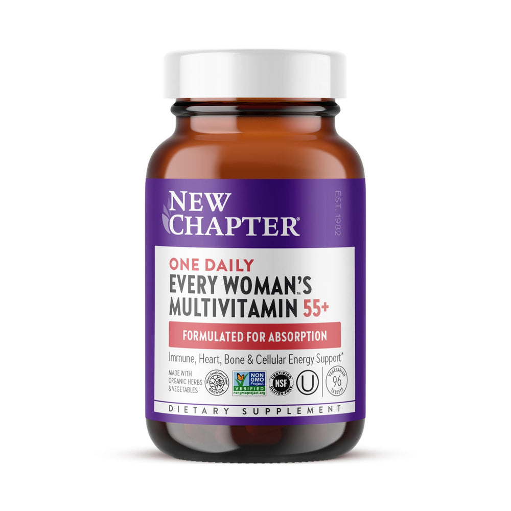 New Chapter envase frontal mostrando diseño y beneficios para mujeres 55+