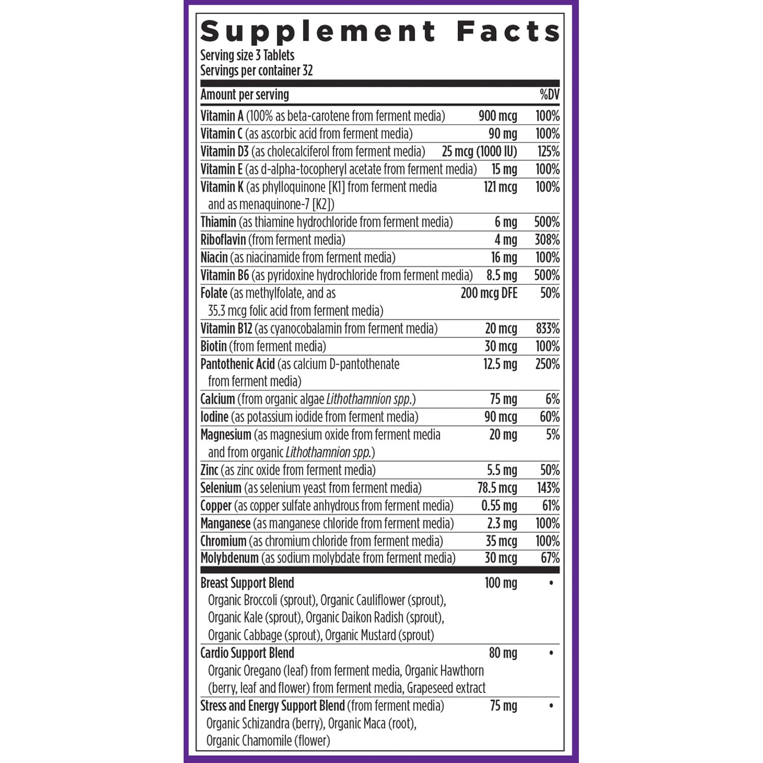 New Chapter ingredientes orgánicos como kale y brócoli para soporte hormonal