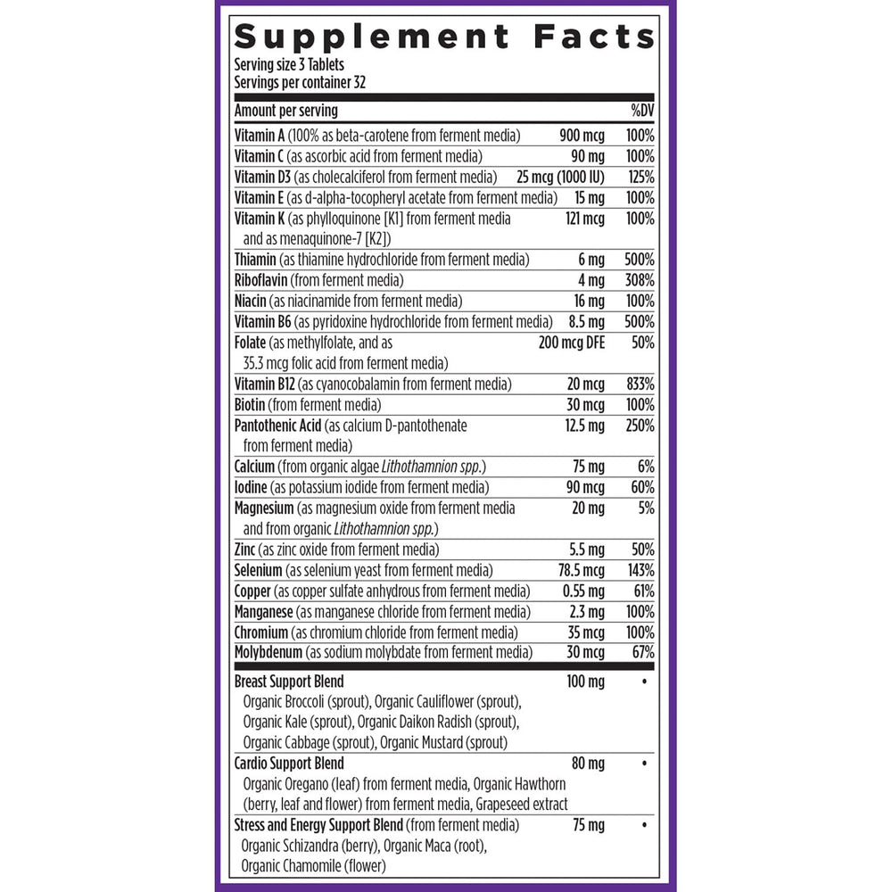 New Chapter ingredientes orgánicos como kale y brócoli para soporte hormonal