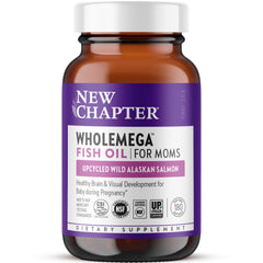New Chapter envase frontal que muestra Wholemega for Moms y beneficio prenatal