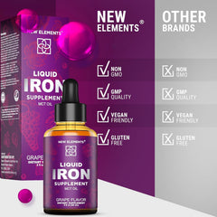 New Elements embalaje con sellos GMP y FDA resaltando control de calidad