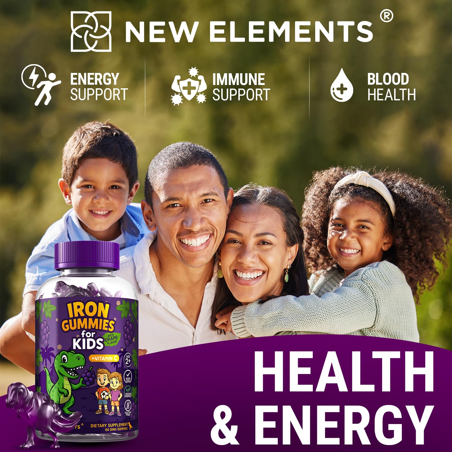 New Elements etiqueta con ingredientes claros y sin gluten
