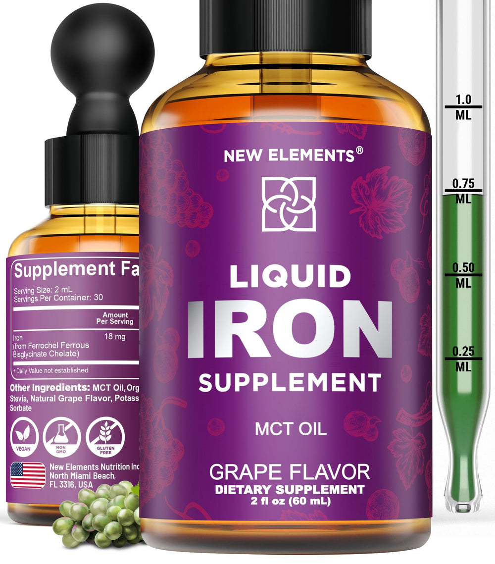 New Elements frasco frontal mostrando etiqueta clara y beneficio de absorción rápida
