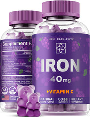 New Elements frente del empaque mostrando hierro 40 mg y vitamina C 100 mg, claro y confiable