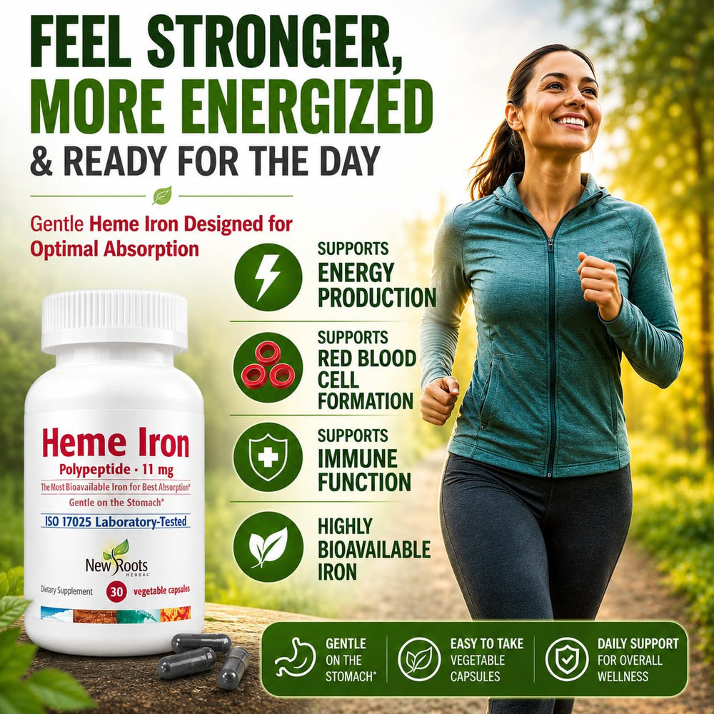 NEW ROOTS HERBAL cápsulas en mano mostrando tamaño fácil de tragar
