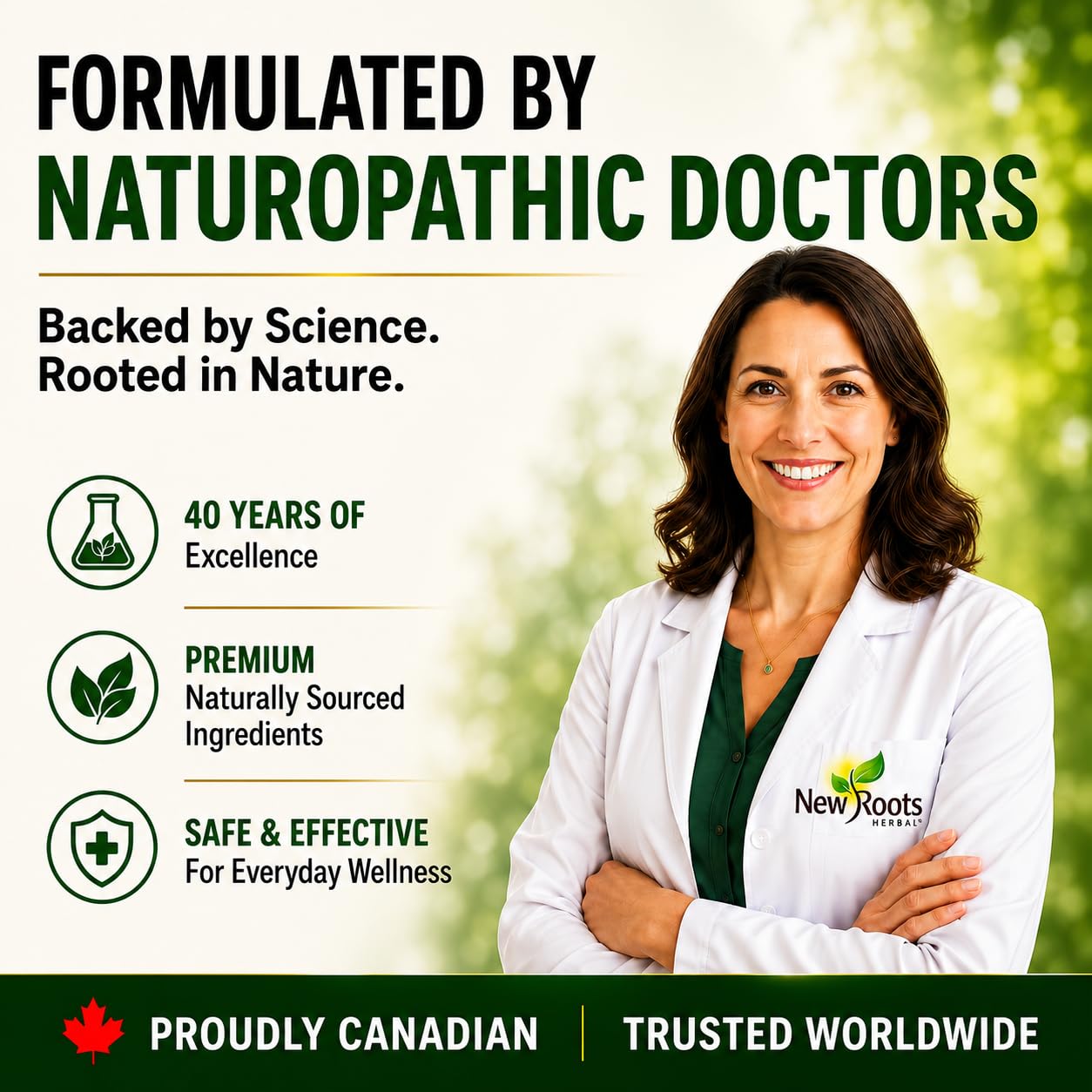 NEW ROOTS HERBAL etiqueta nutricional ampliada mostrando concentraciones