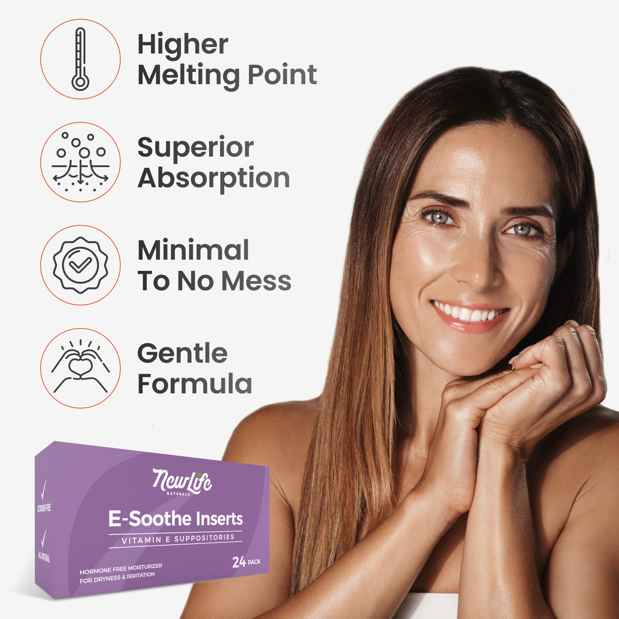 Close-up del supositorio NewLife Naturals mostrando textura y forma beneficiosa