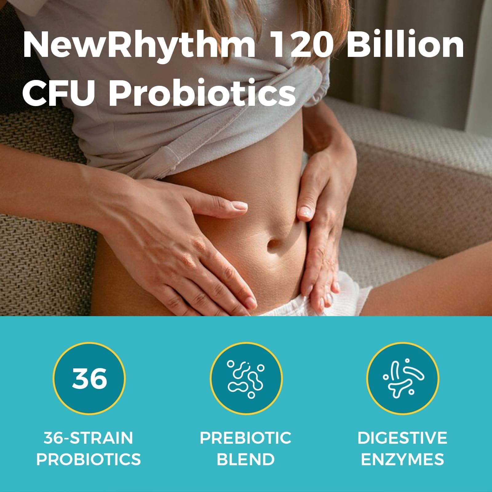NewRhythm Probiotics: prebiótico de 150 mg para soporte digestivo.