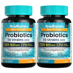 NewRhythm Probiotics, envase de 60 cápsulas para uso diario.