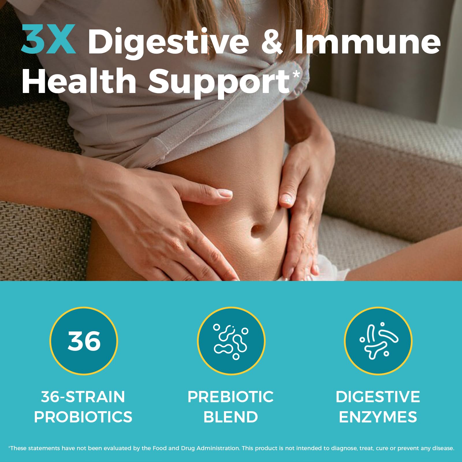 NewRhythm Probiotics, prebióticos para apoyo digestivo diario.