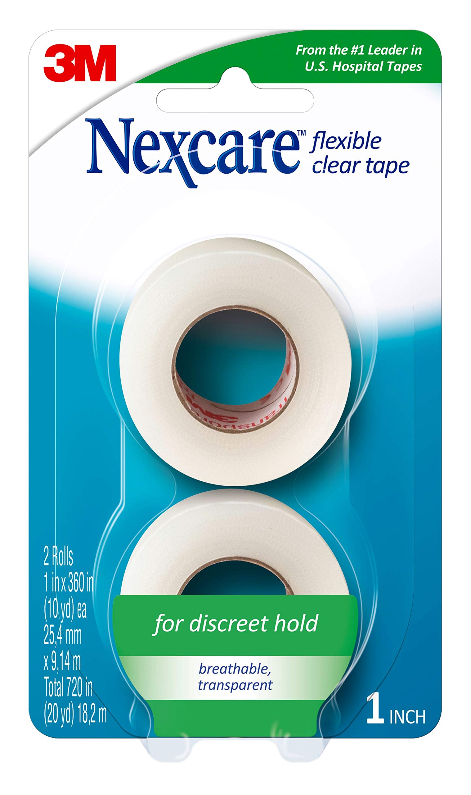 Nexcare caja y rollos frontales mostrando dos rollos para almacenamiento práctico