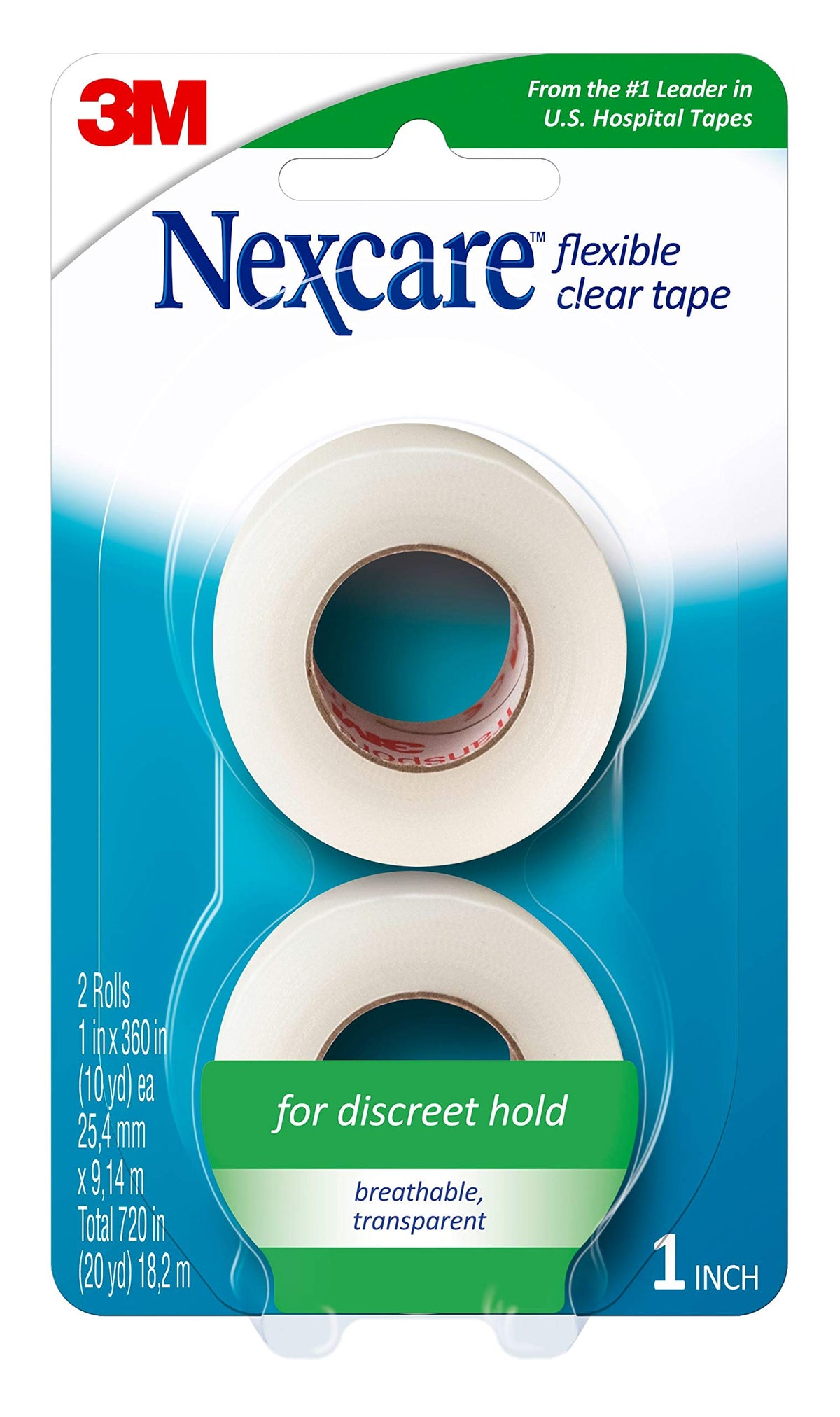 Nexcare caja y rollos frontales mostrando dos rollos para almacenamiento práctico