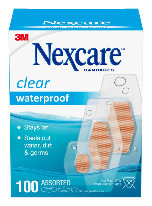 Nexcare frente del empaque muestra 100 unidades y ventaja de surtido