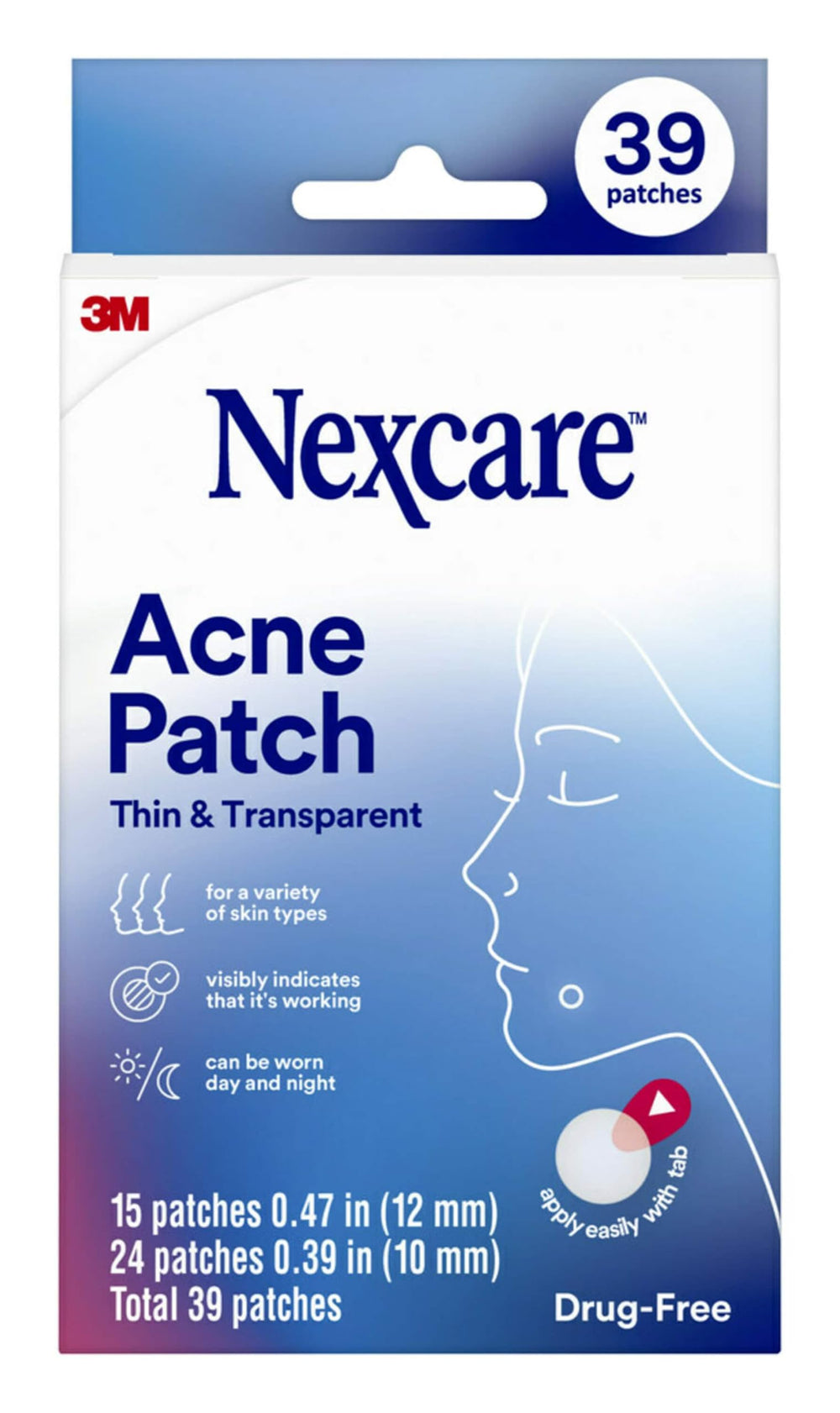 nexcare empaque frontal mostrando 39 parches y beneficio de discreción