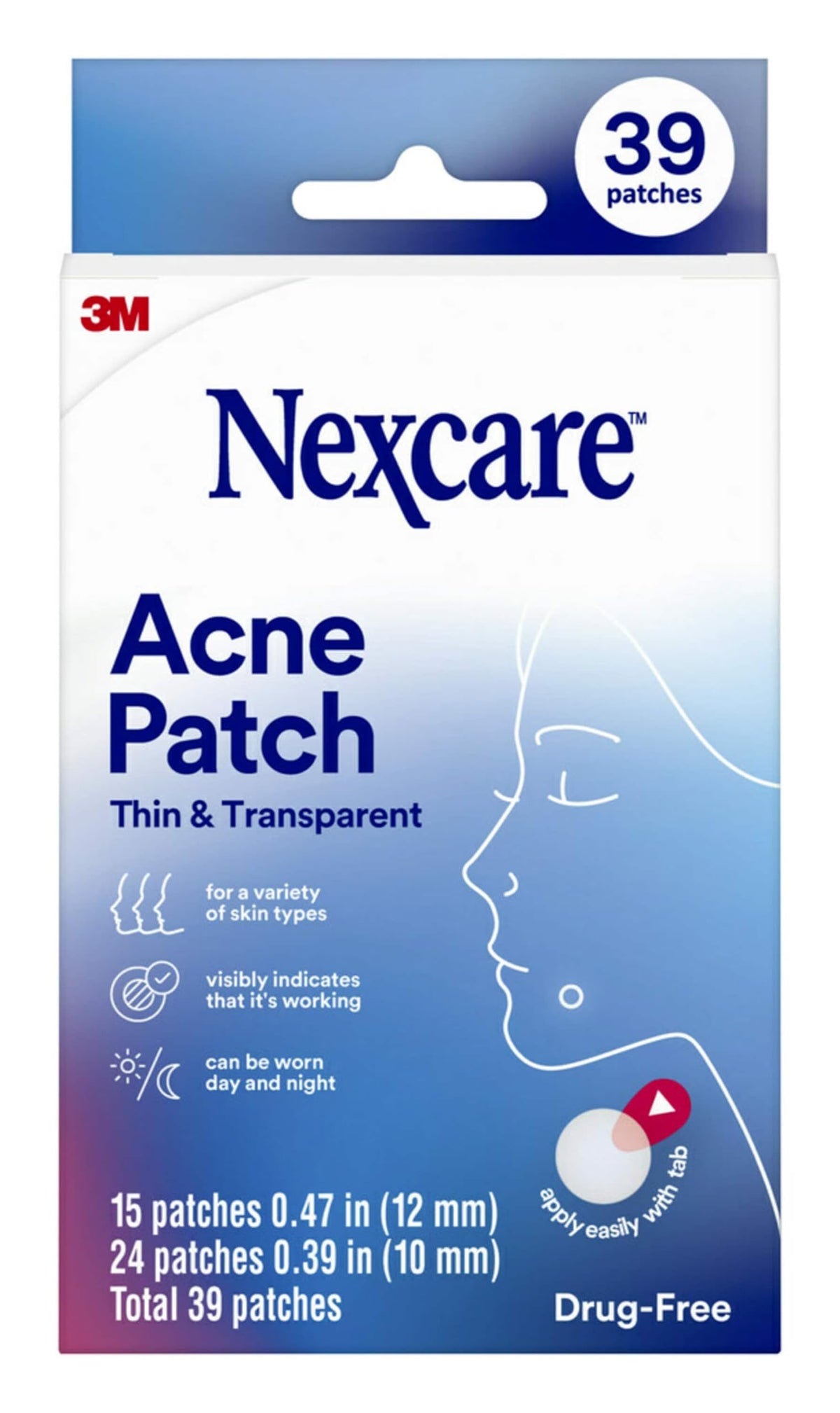 nexcare empaque frontal mostrando 39 parches y beneficio de discreción