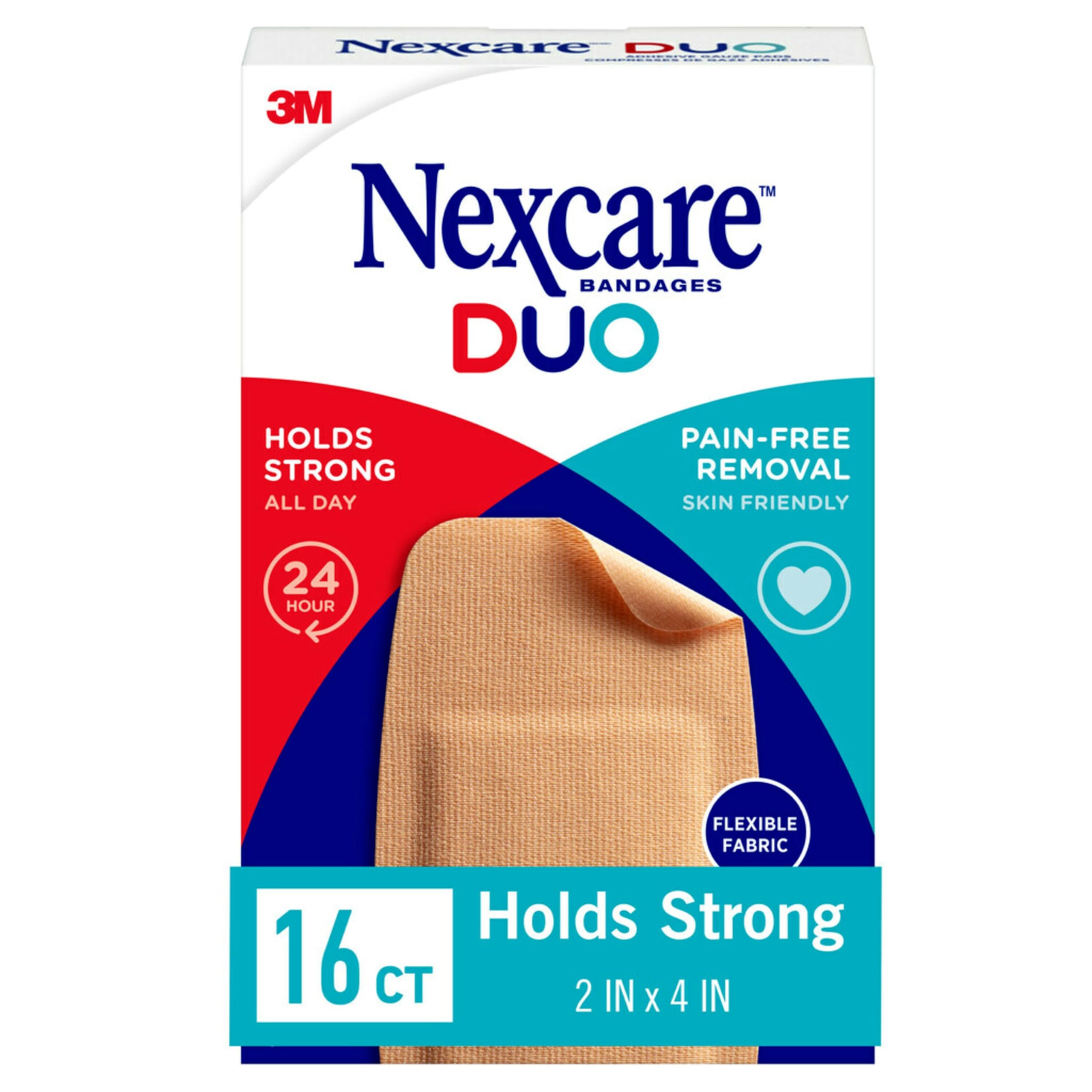 Nexcare empaque frontal mostrando 16 apósitos, protección fiable