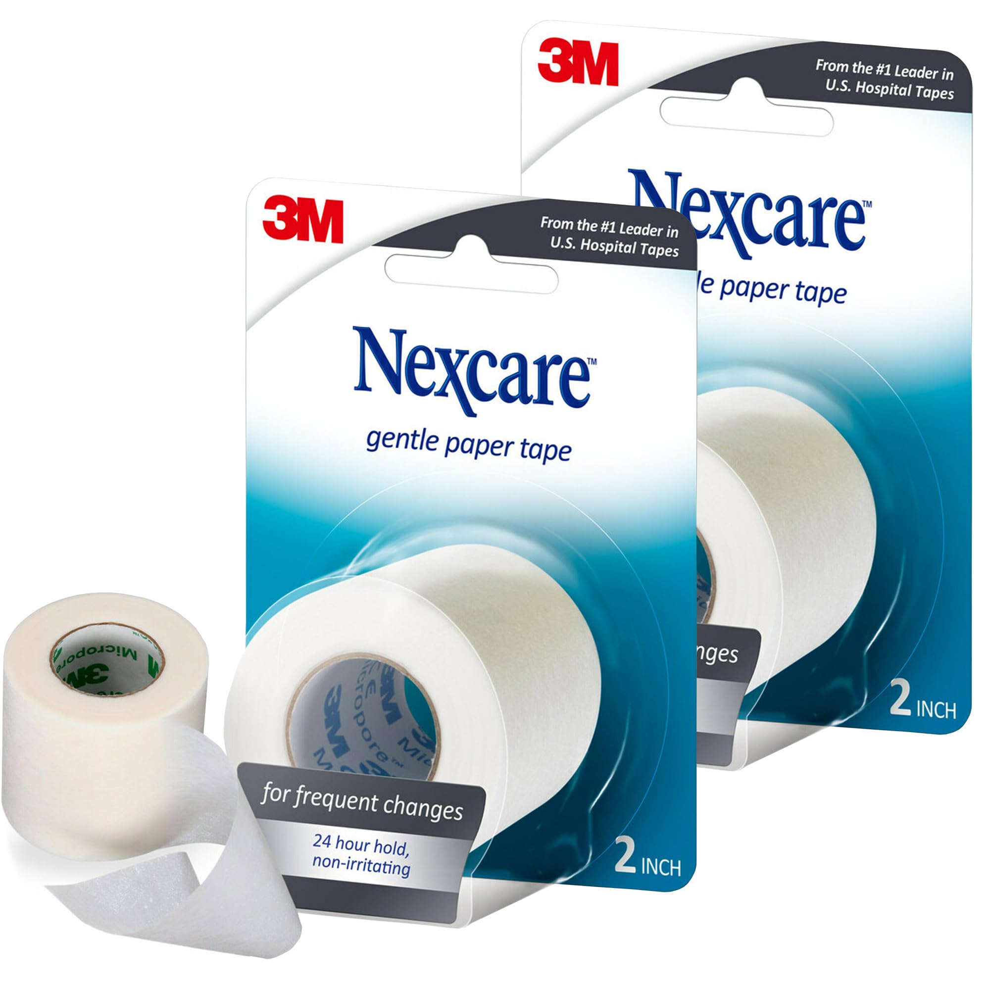 Nexcare frontal del empaque mostrando dos rollos y beneficio de repuesto inmediato