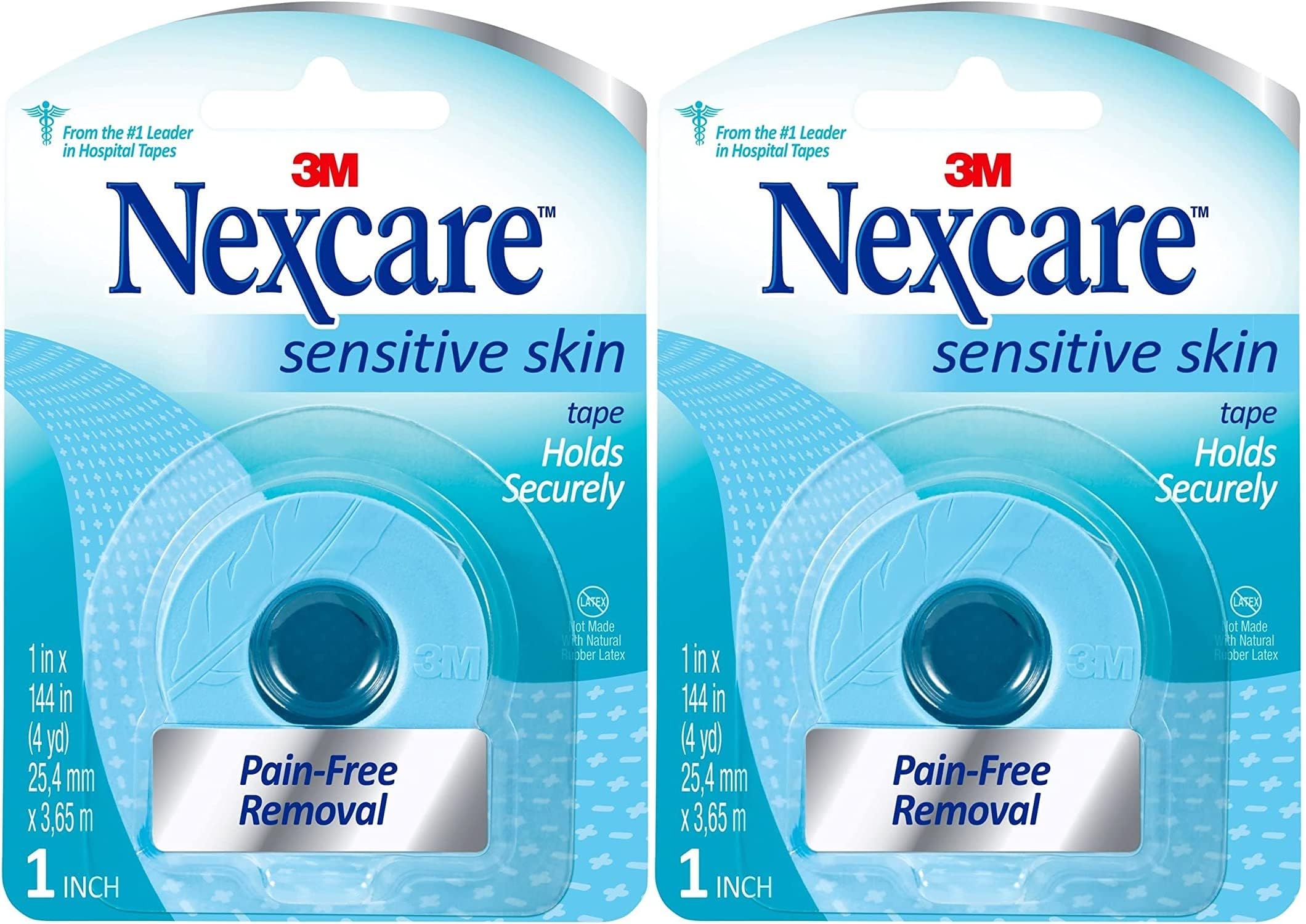 Nexcare empaque frontal mostrando dos rollos y beneficios para piel sensible