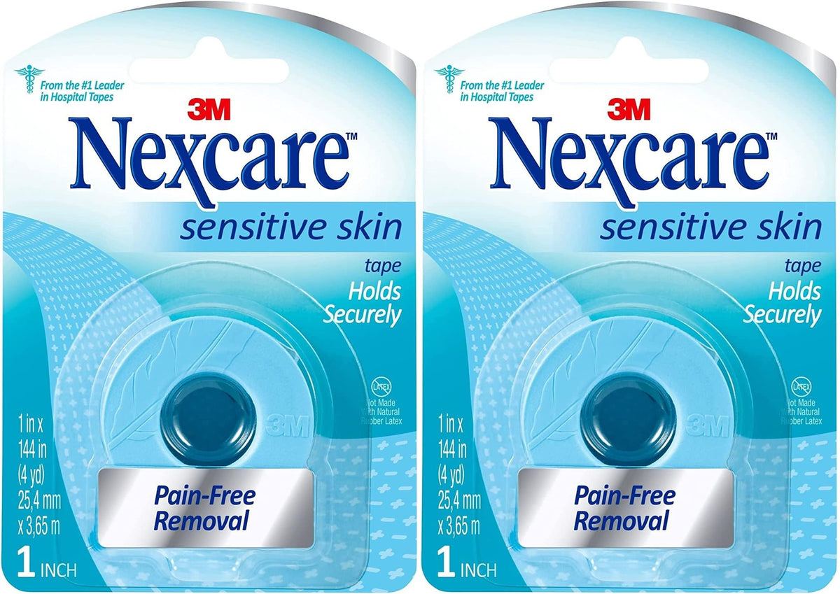 Nexcare empaque frontal mostrando dos rollos y beneficios para piel sensible