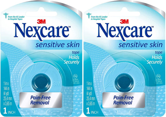 Nexcare empaque frontal mostrando dos rollos y beneficios para piel sensible