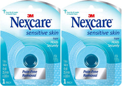 Nexcare empaque frontal mostrando dos rollos y beneficios para piel sensible