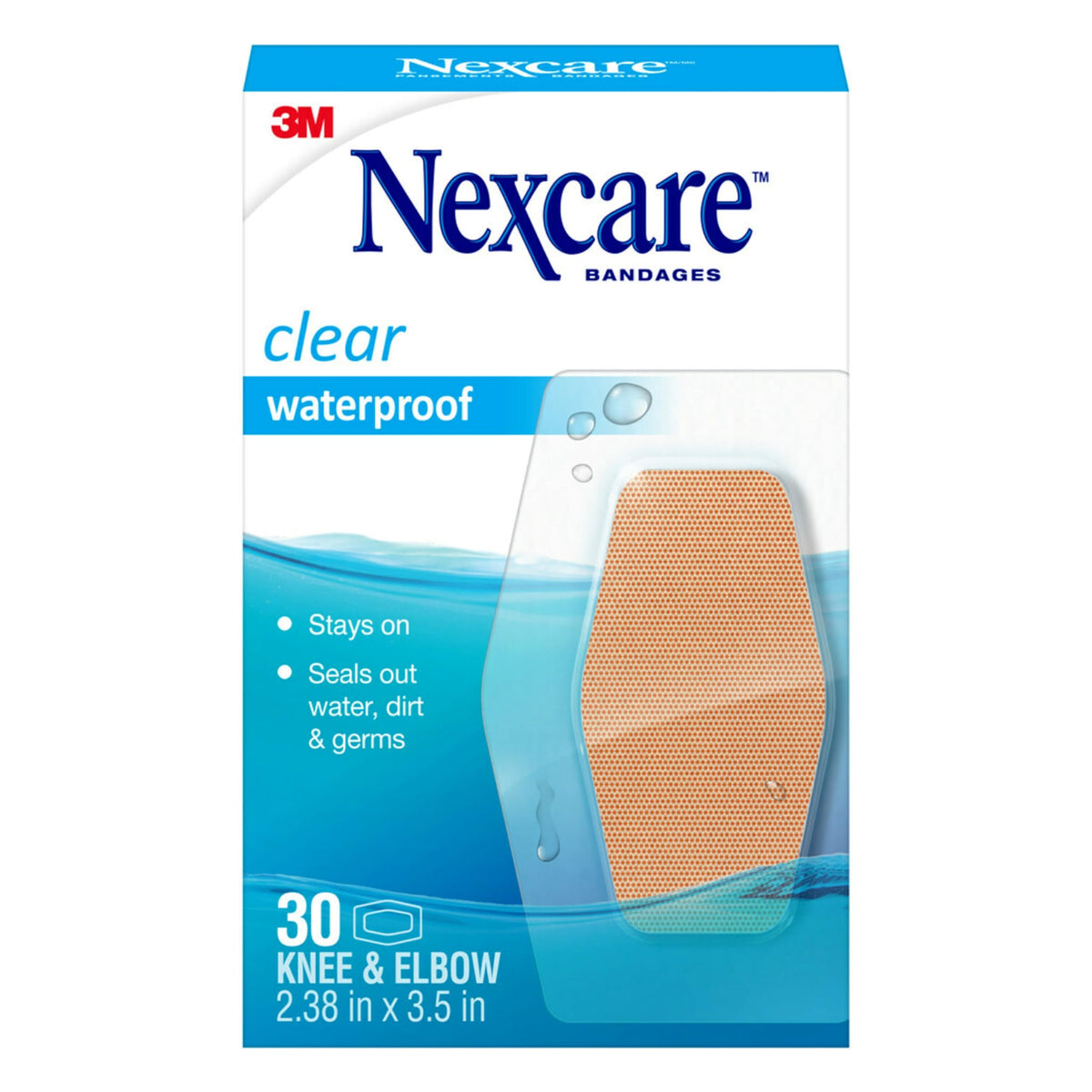 Nexcare empaque frontal mostrando cantidad y tamaño, práctico para botiquín