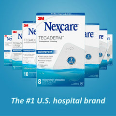 Nexcare Tegaderm transparente encima de raspadura, permite inspección sin remover
