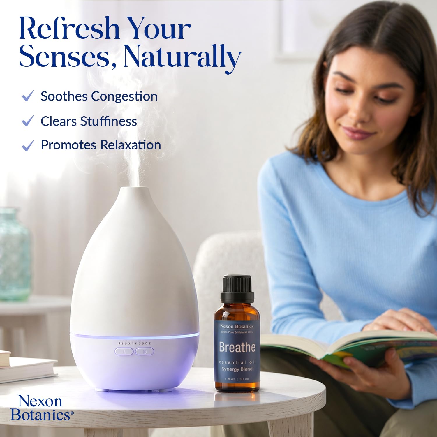 Nexon Botanics aceite Breathe textura y color, ideal para difusores