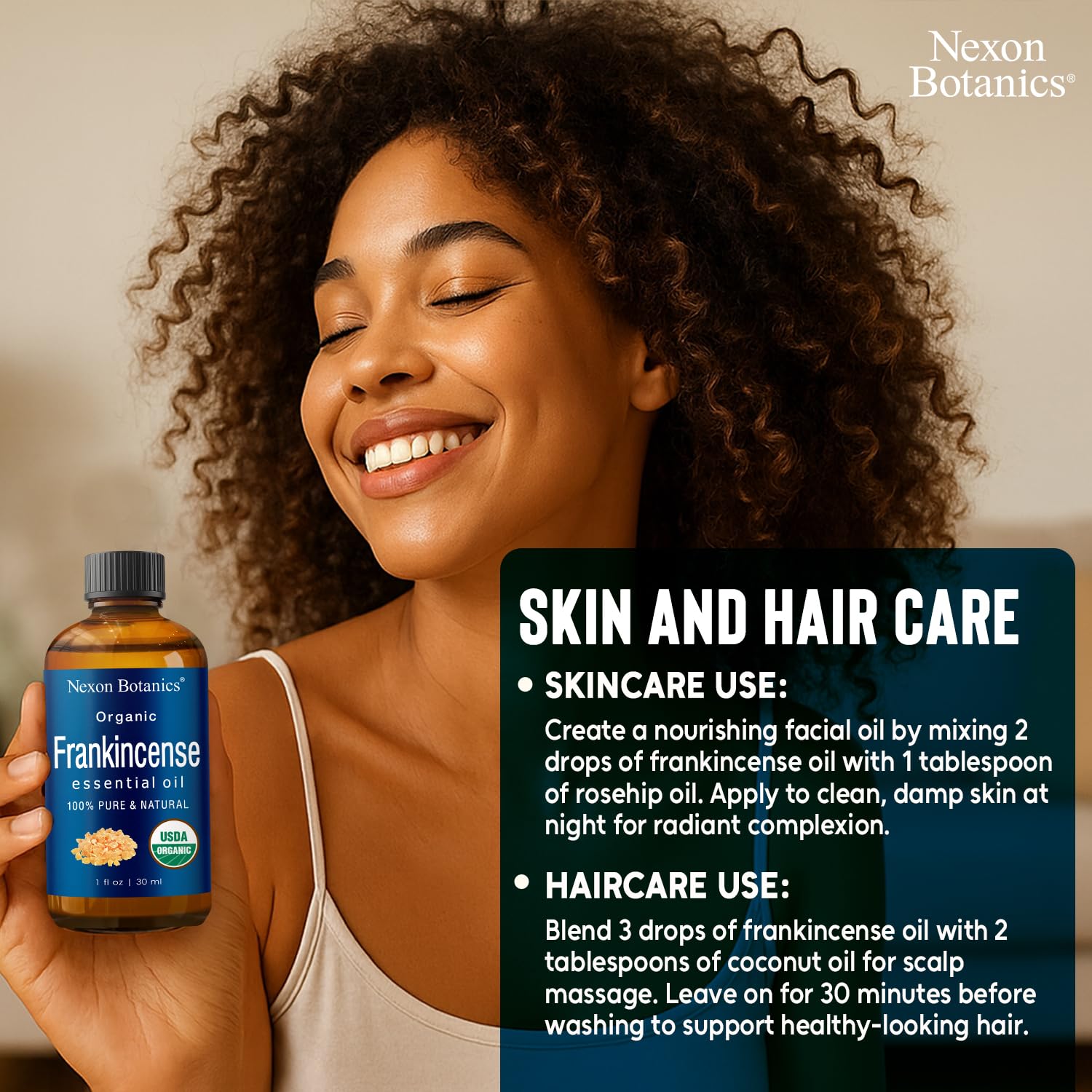 Nexon Botanics etiqueta en primer plano con nombre Boswellia serrata y certificación