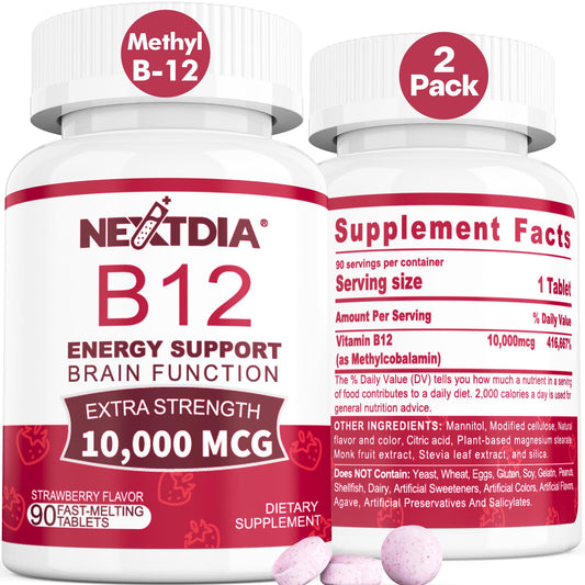 Nextdia envase frontal mostrando 180 comprimidos y dosis 10.000 mcg