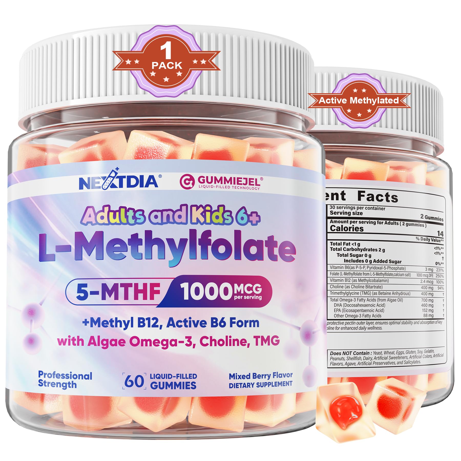 Nextdia envase frontal de L‑Methylfolate 1000mcg, presentación clara y beneficios visibles