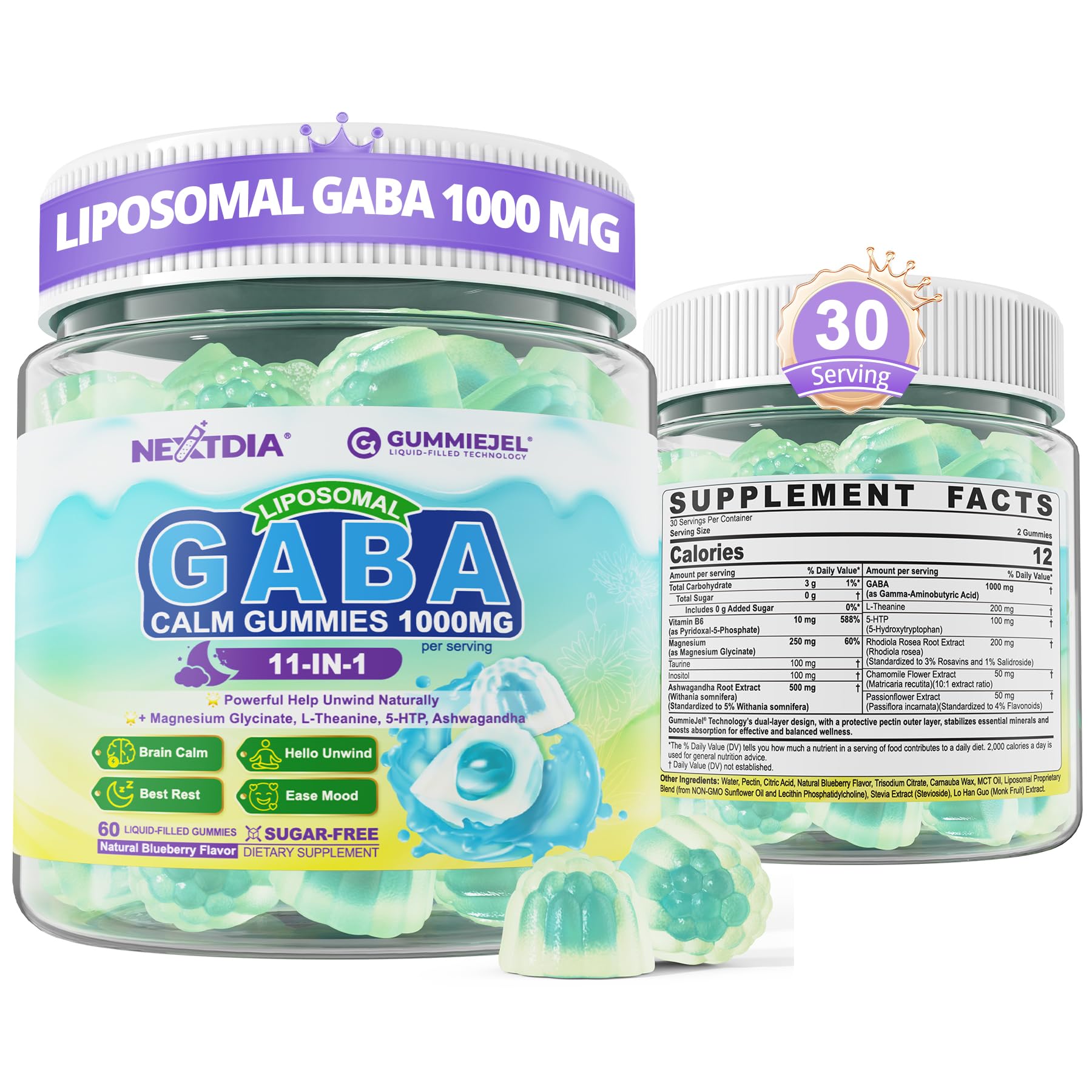 Nextdia gomitas frontal envase mostrando fórmula y beneficio calmante
