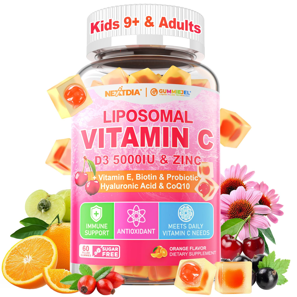 Nextdia empaque frontal con vitaminas y beneficios visibles