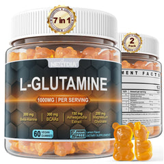 Nextdia envase frontal de gomitas L‑Glutamine 1000mg que muestra porciones y sin azúcar