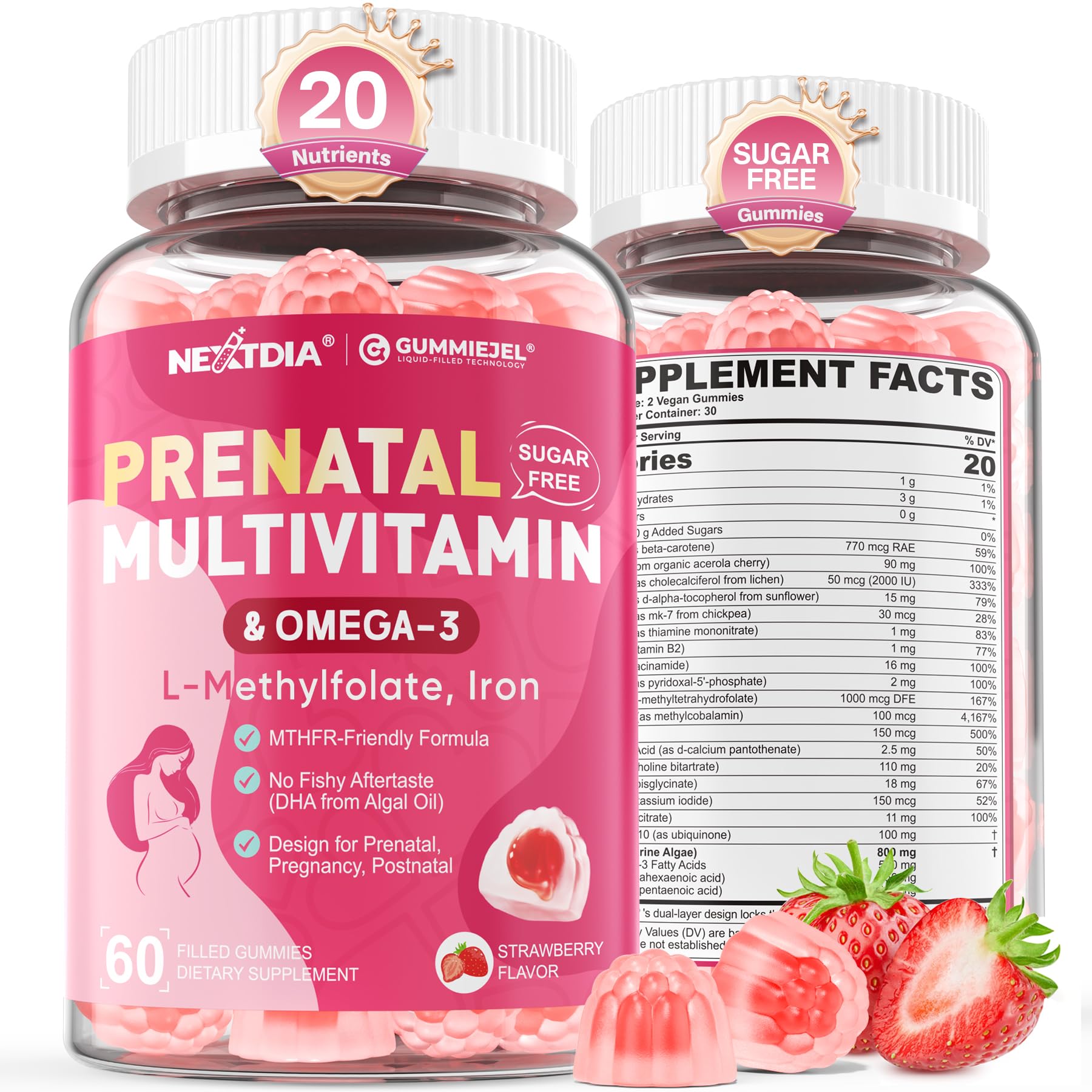 Nextdia envase frontal mostrando gomitas prenatales y beneficios claros