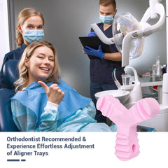 NFETLLD chewies en contexto de higiene oral junto a alineador y estuche, uso cotidiano