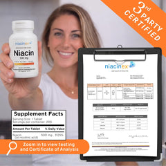 Niacinex etiqueta con instrucciones y datos de fabricación cGMP