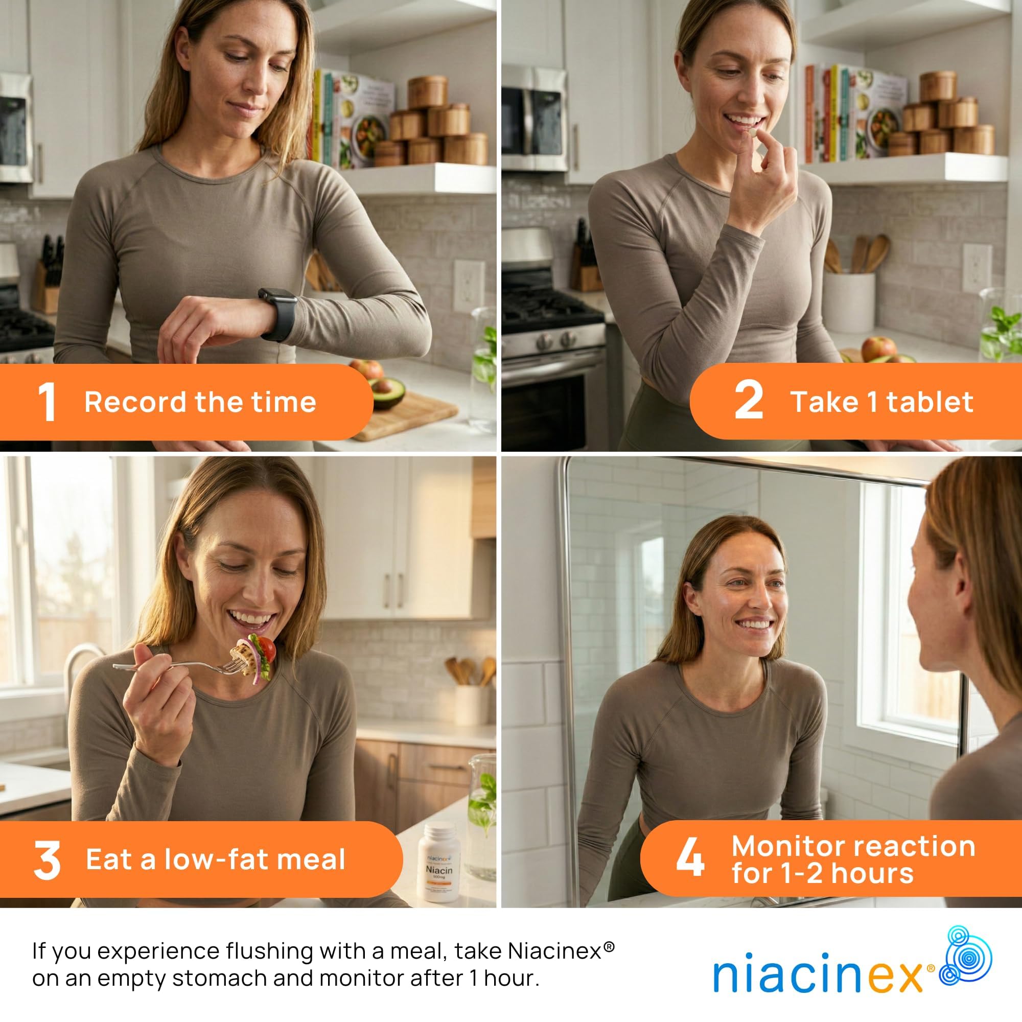 Niacinex suplemento junto a una comida para mejor tolerancia